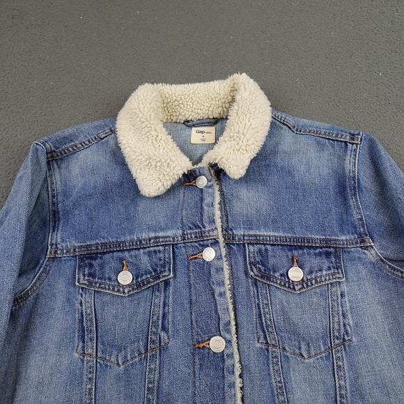 Gap 1969 Jacket Womens XL Blue Denim Sherpa Lined Trucker Bomber Western - Picture 4 of 11